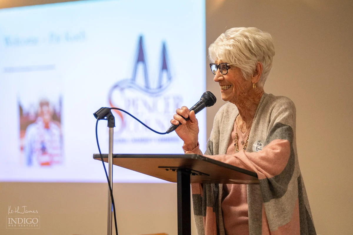 Pat Koch addresses the Spencer County Chamber's annual meeting and awards ceremony.