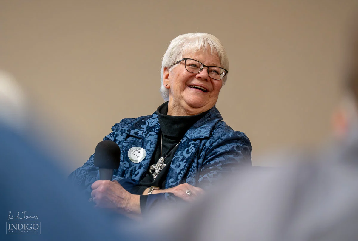 Spencer County Leader and Ferdinand News owner Kathy Tretter, leading a discussion for the Spencer County Chamber's annual meeting and awards ceremony.