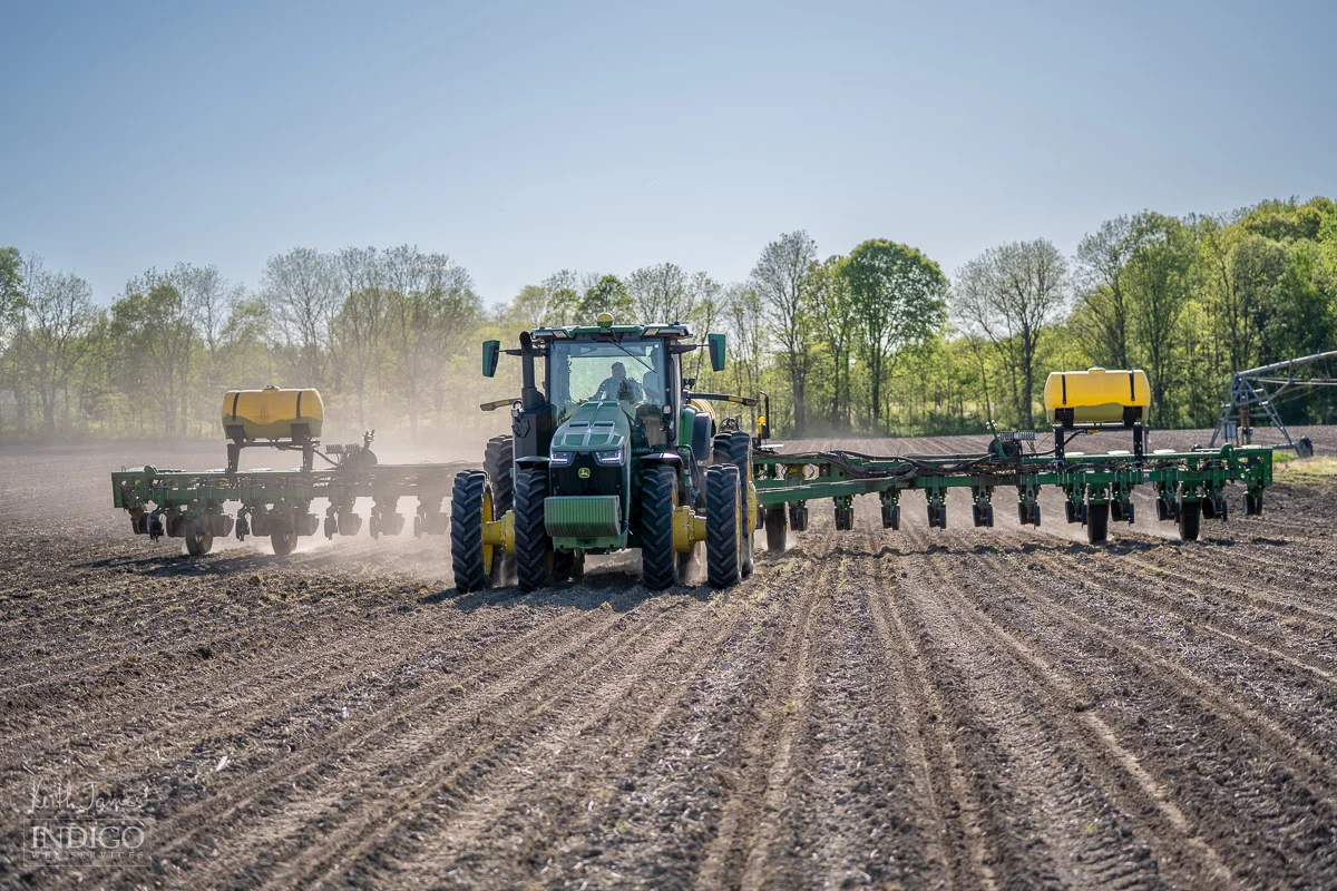A farmer spraying a field in northeast Indiana.