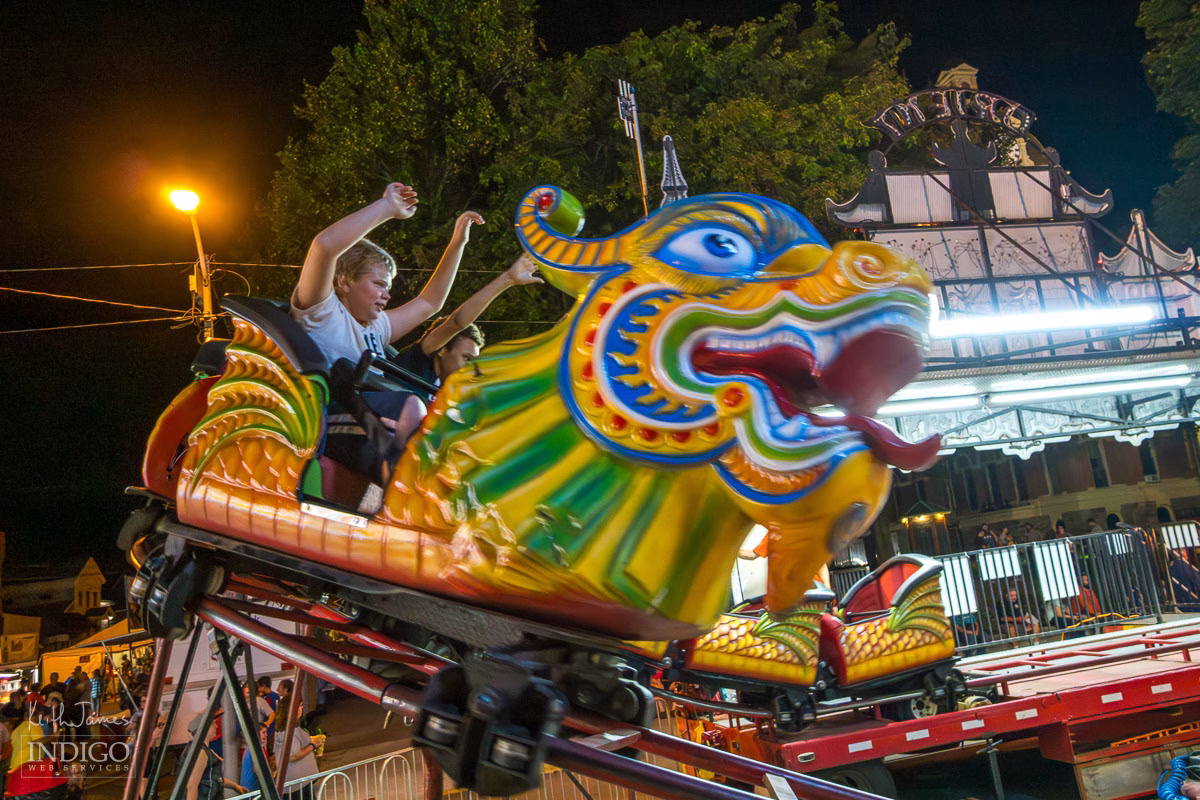 Kids in a dragon ride at Corn School in LaGrange, Indiana.