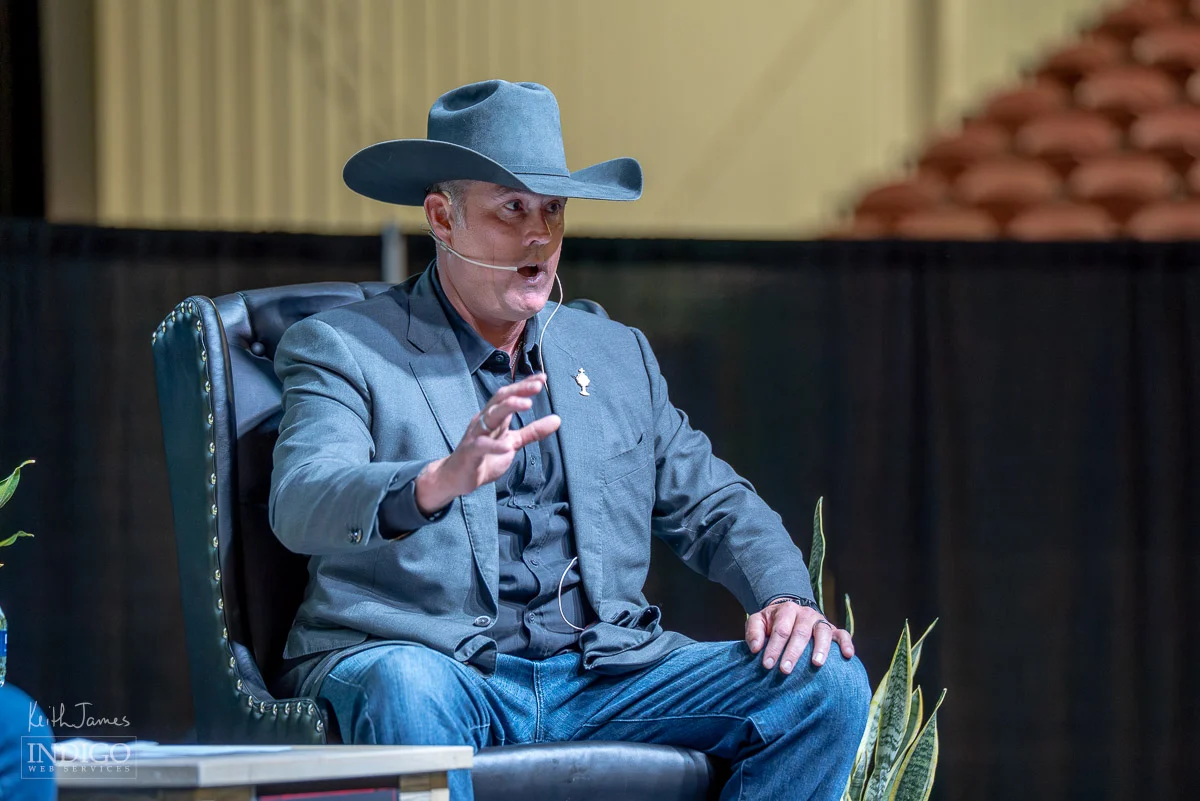 Former US Navy Seal Marcus Luttrell speaks at the Michiana Event Center in Shipshewana, Indiana.
