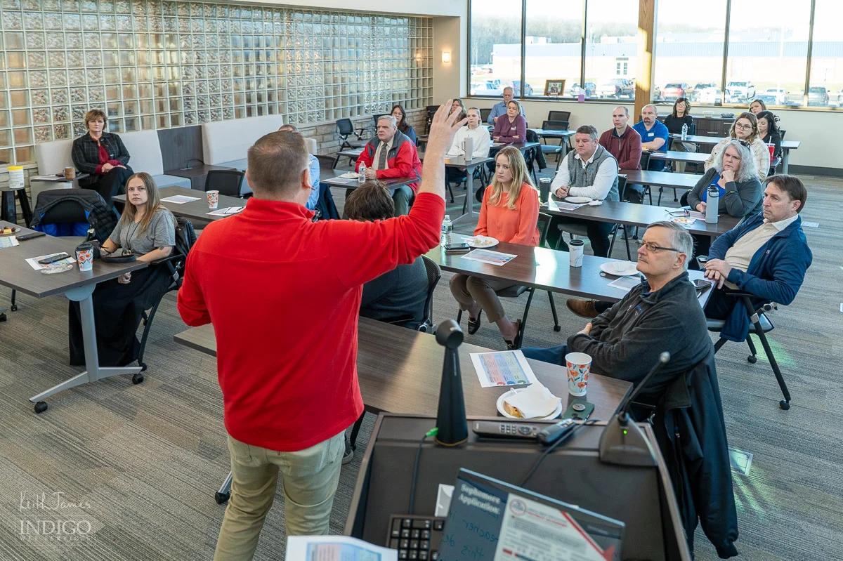 Heritage Hills High School Teacher Todd Wilkerson briefs the Spencer County Regional Chamber of Commerce.
