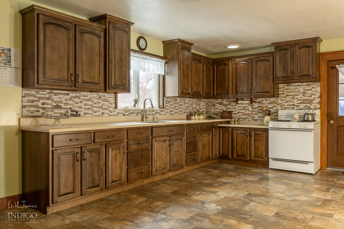 Newly installed kitchen cabinetry.